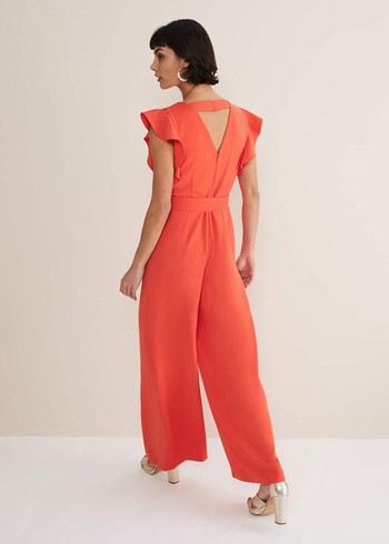 Phase Eight Kallie V Neck Frill Jumpsuit Orange USA | 2106875-TK